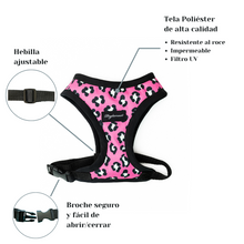 Cargar imagen en el visor de la galería, arnés para perro animal print rosado
