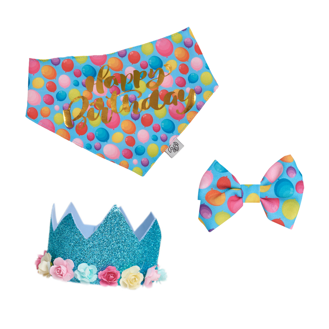 Set Feliz Cumpleaños Balloons - Corona Floral Turquesa